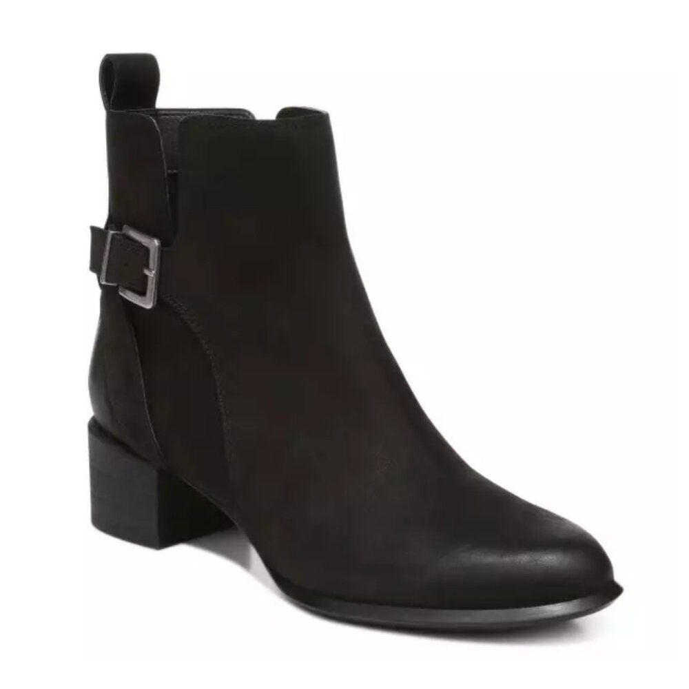 Vionic Size 7 Sienna Suede Bootie Boots Black Buckle Waterproof
